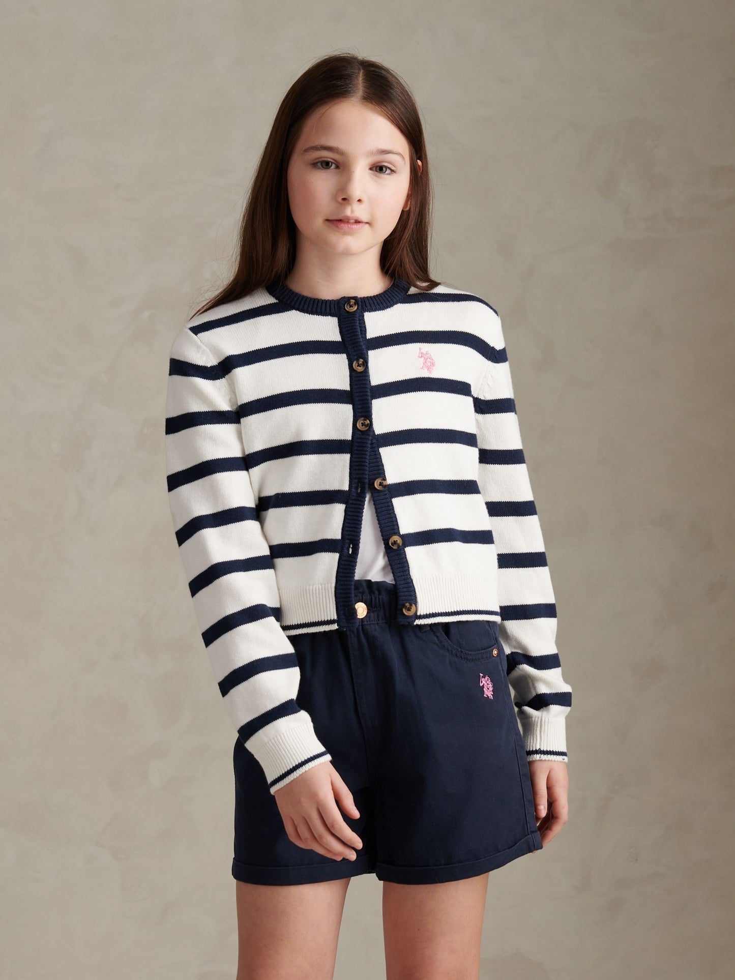 Dsiney Kidz - U.S. Polo Assn White Striped Knit Cardigan image 1
