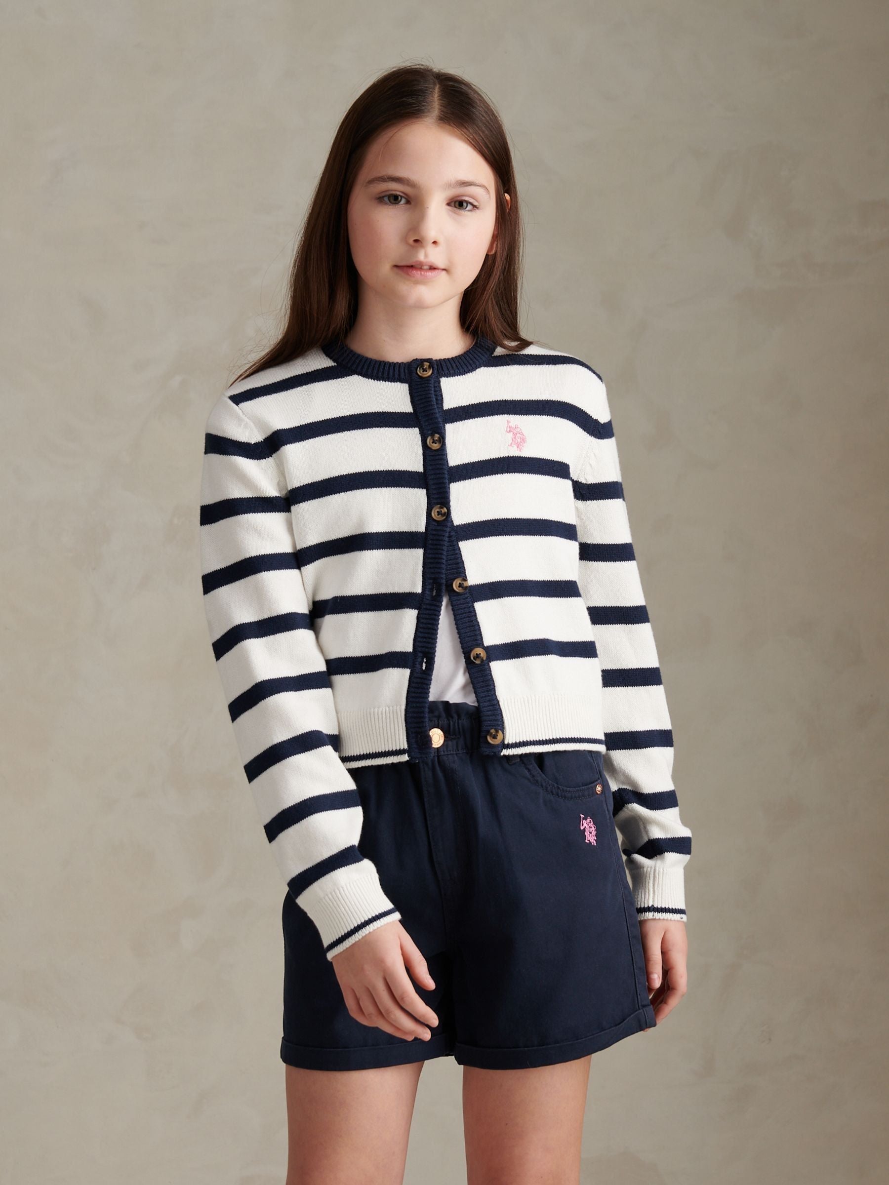 Dsiney Kidz - U.S. Polo Assn White Striped Knit Cardigan image 1