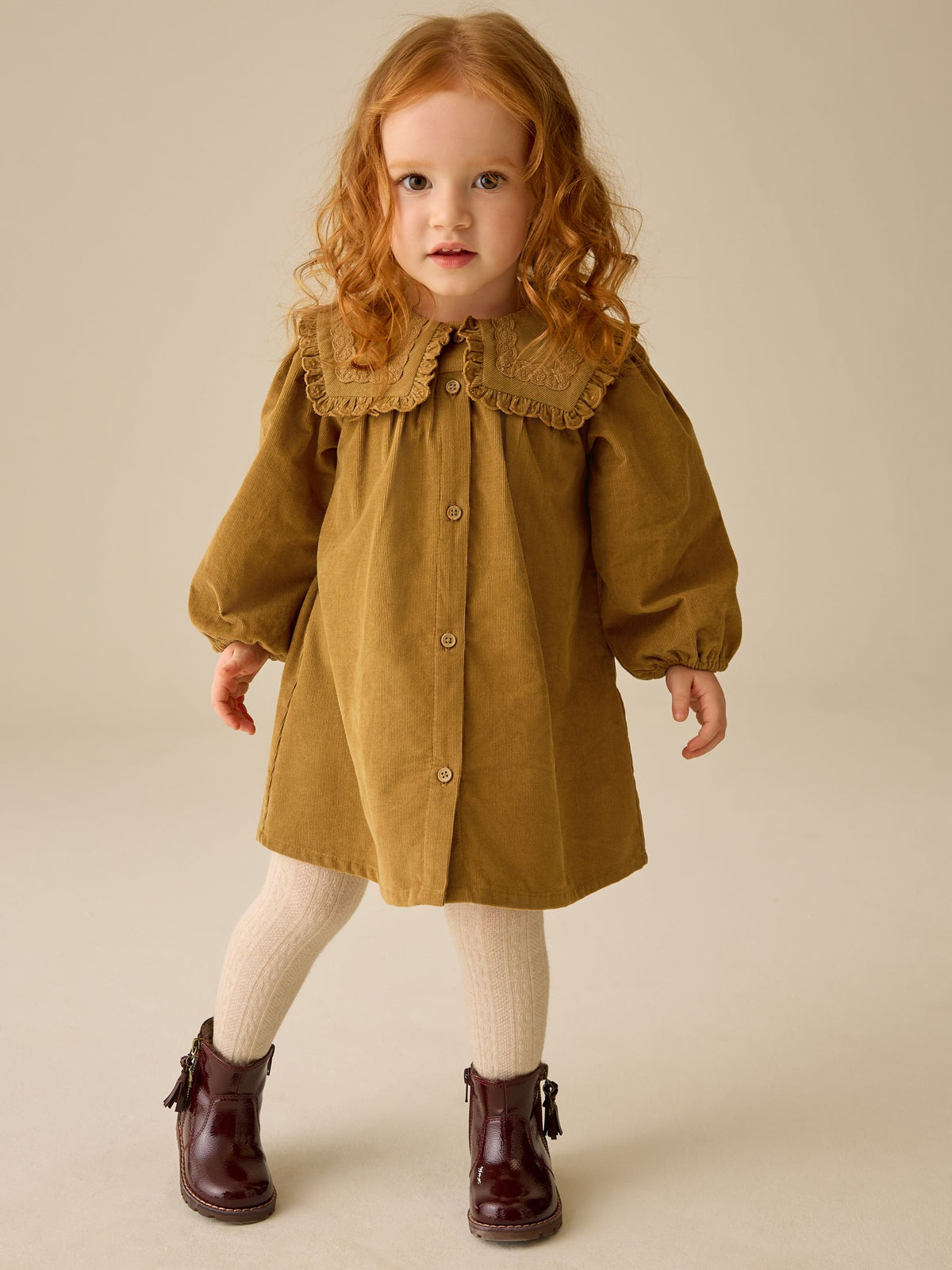 Dsiney Kidz - Mustard Yellow Collar Detail Long Sleeve Cord Dress (3mths-8yrs) image 1