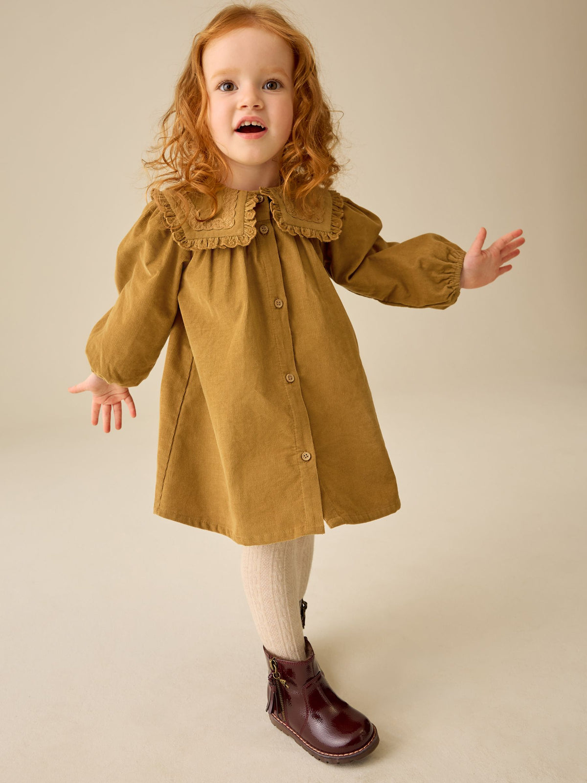 Dsiney Kidz - Mustard Yellow Collar Detail Long Sleeve Cord Dress (3mths-8yrs) image 2