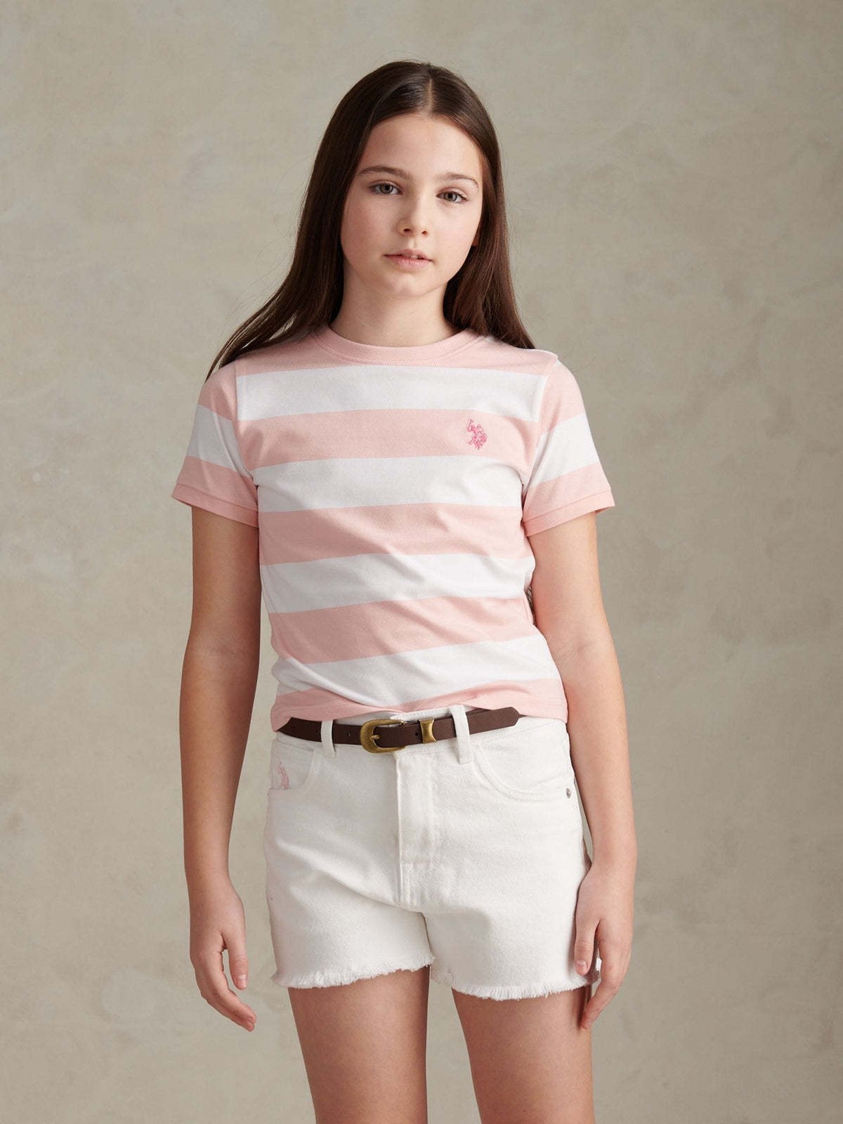 Dsiney Kidz - U.S. Polo Assn Pink Stripe Logo T-Shirt image 1