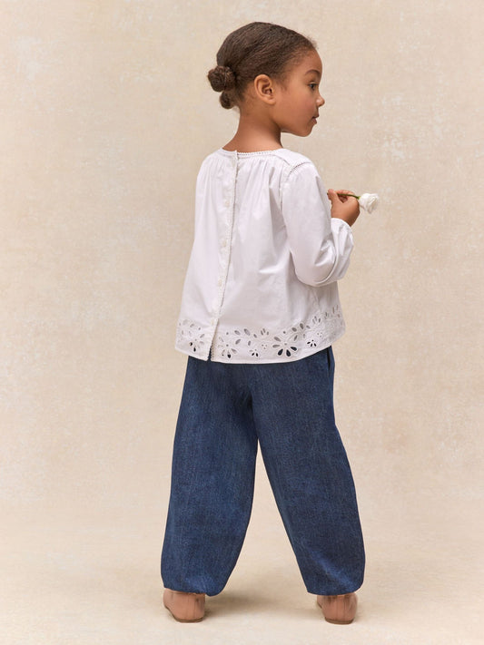 The White Company White Cotton Embroidered Blouse & Trousers Set image 2