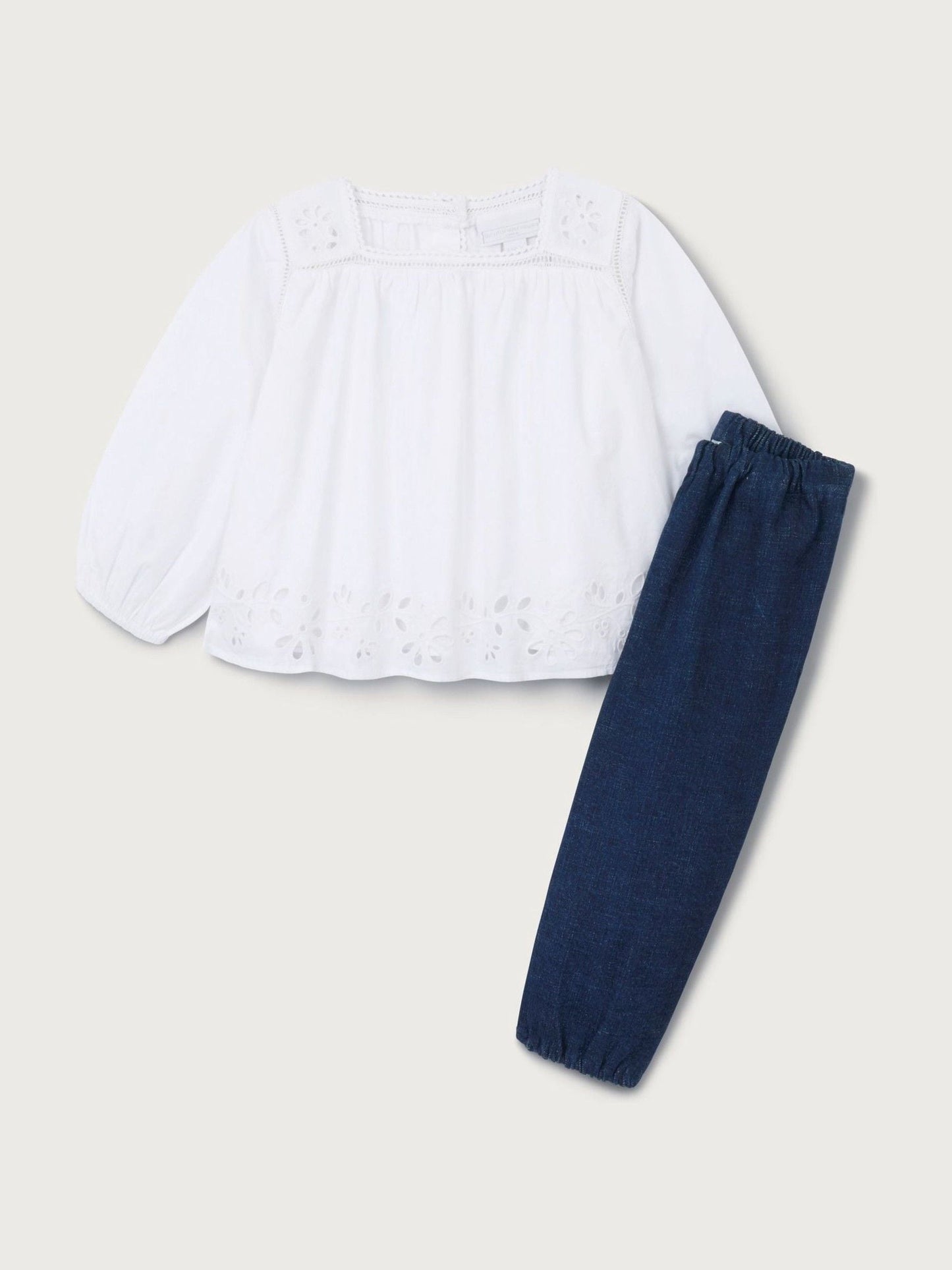 The White Company White Cotton Embroidered Blouse & Trousers Set image 5