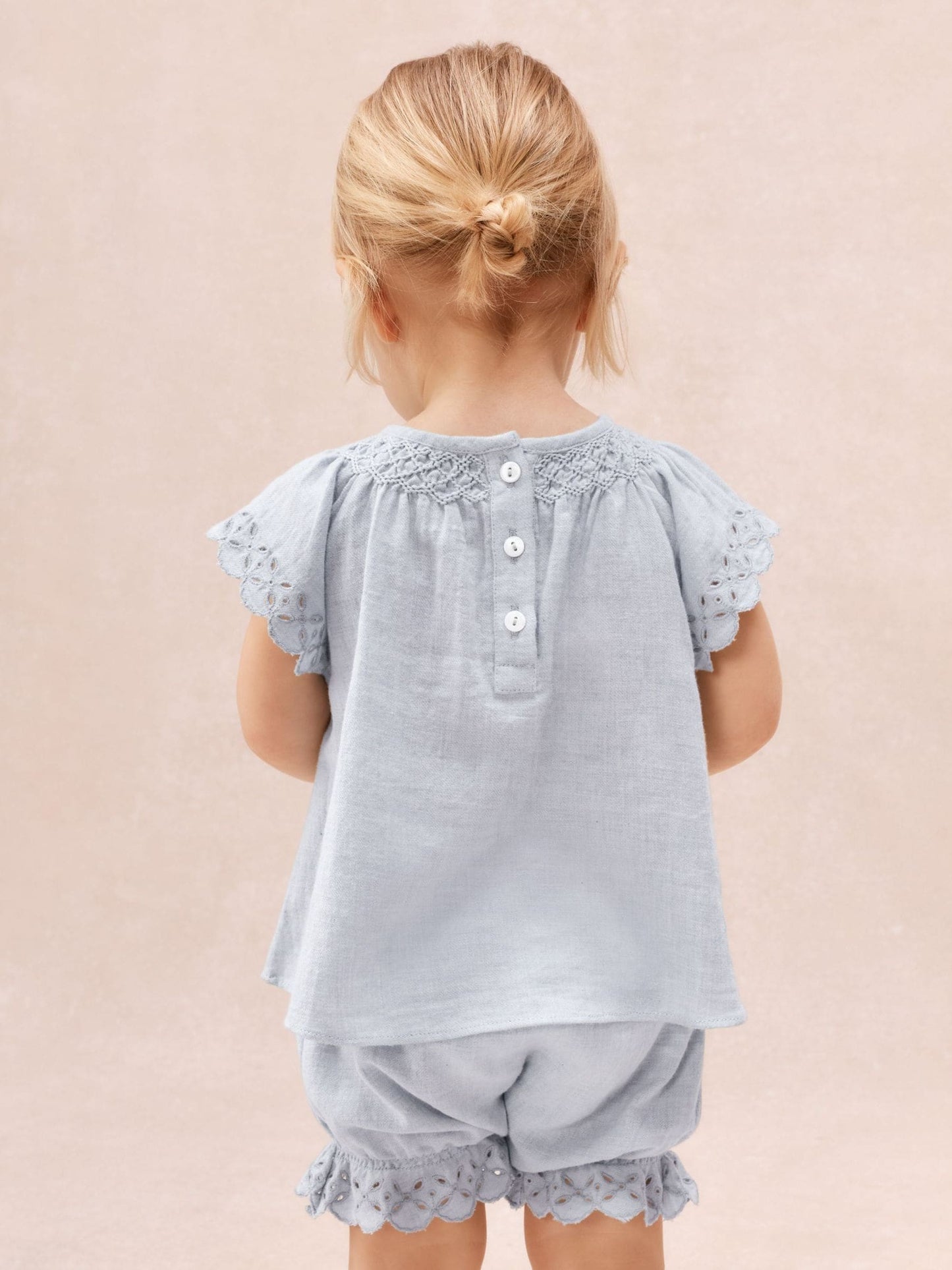 The White Company Blue Baby  Cotton Broderie Frill Blouse & Bloomer Set image 4