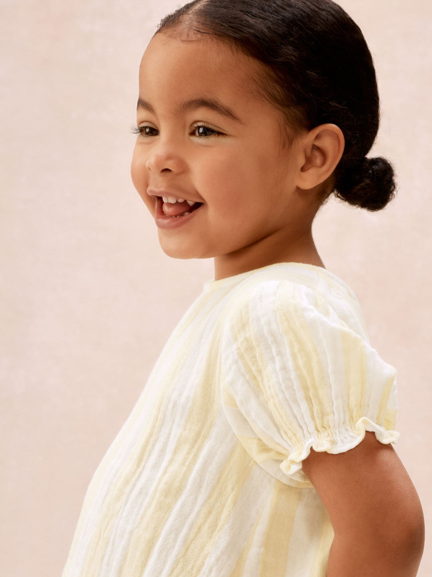 The White Company Yellow Crinkle Cotton Stripe Top & Shorts Set image 3