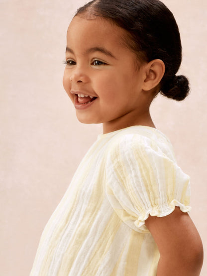 The White Company Yellow Crinkle Cotton Stripe Top & Shorts Set image 3