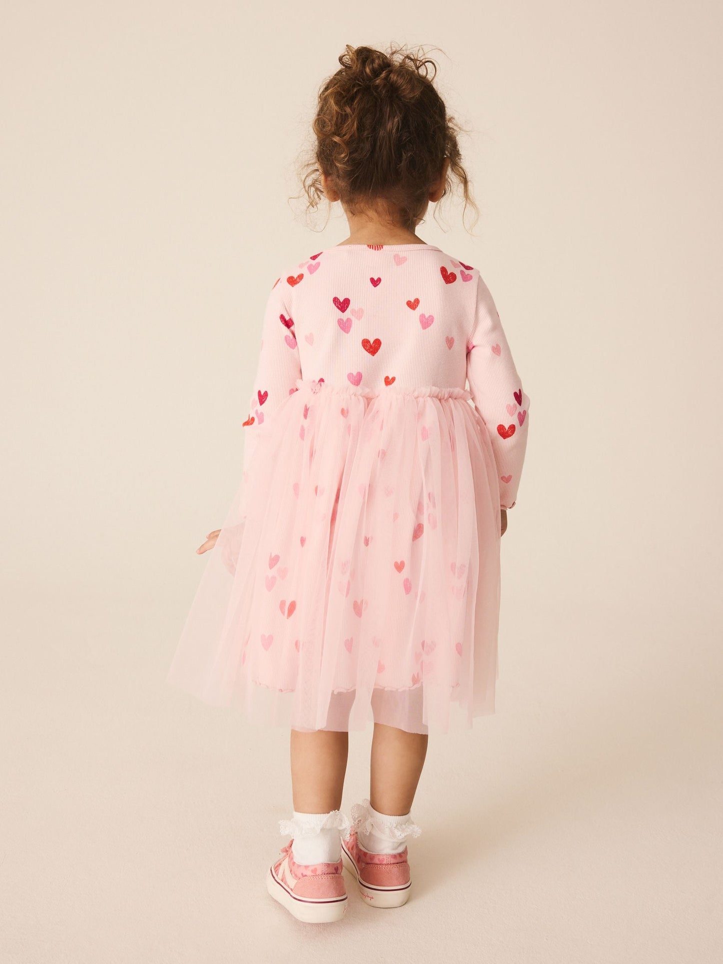 Dsiney Kidz - Pink Hearts Long Sleeve Ribbed Mesh Party Dress (3mths-7yrs) image 3