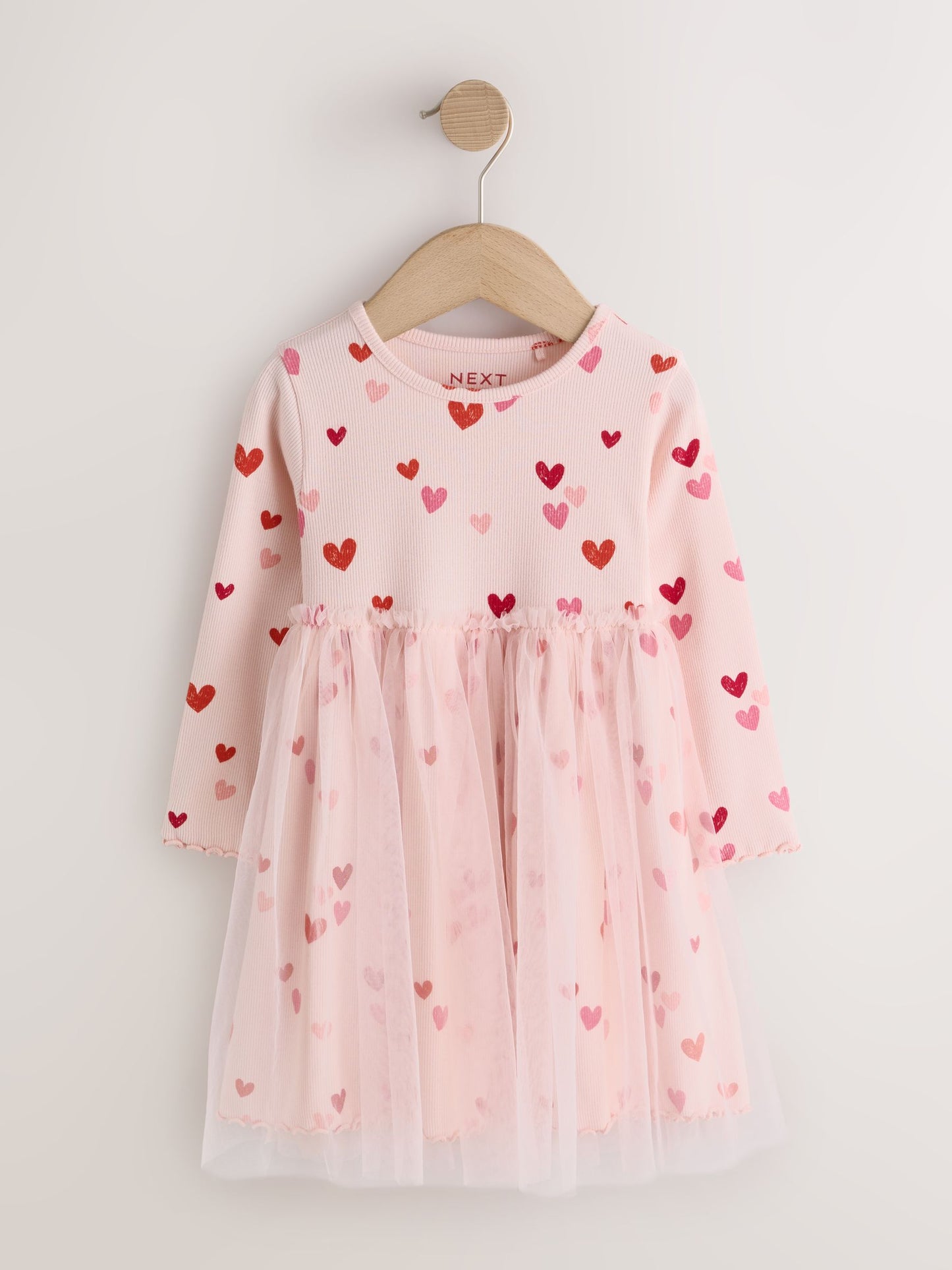 Dsiney Kidz - Pink Hearts Long Sleeve Ribbed Mesh Party Dress (3mths-7yrs) image 5