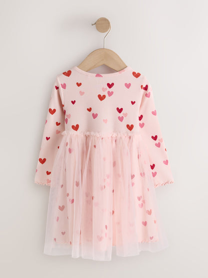 Dsiney Kidz - Pink Hearts Long Sleeve Ribbed Mesh Party Dress (3mths-7yrs) image 6