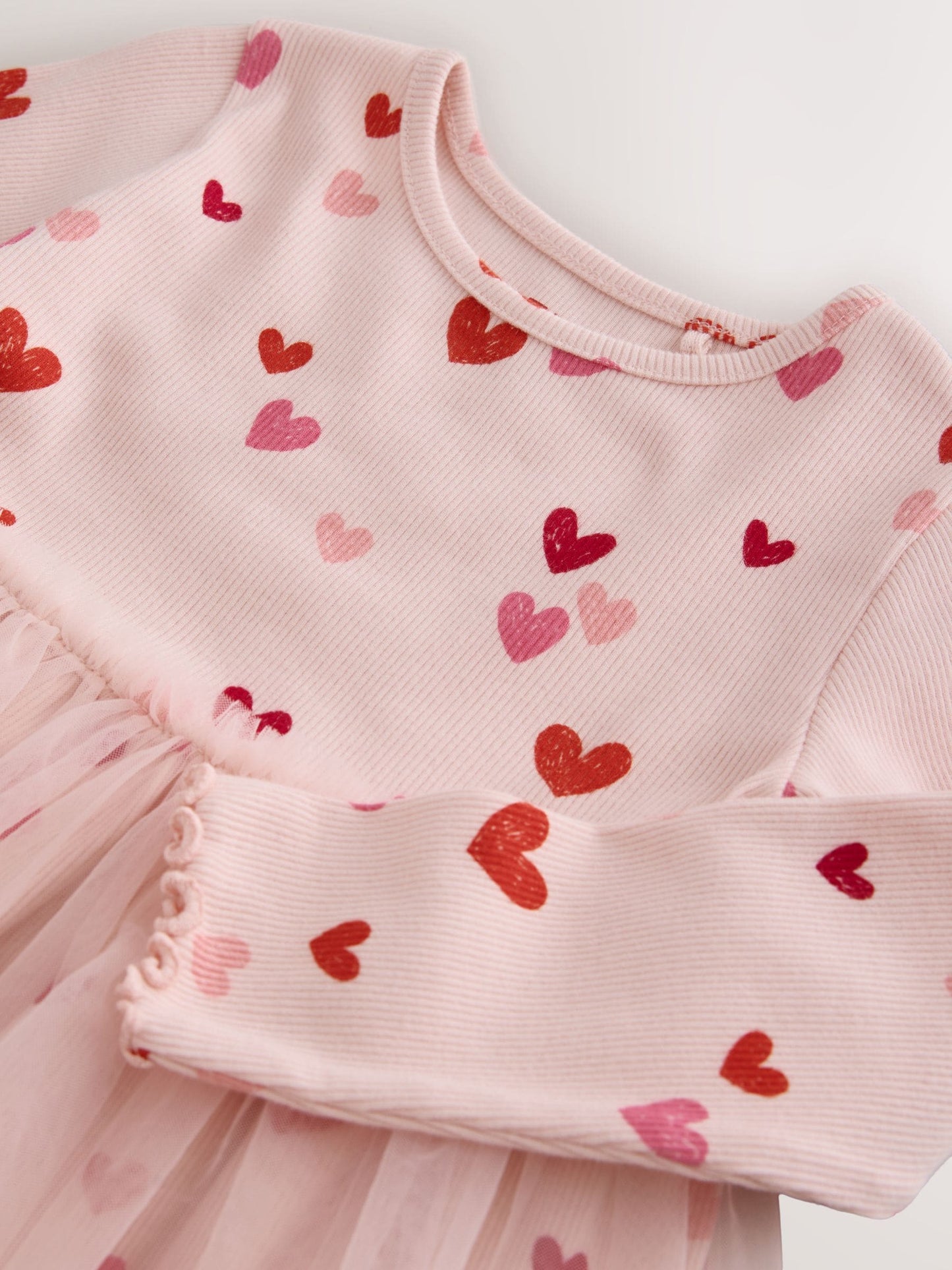Dsiney Kidz - Pink Hearts Long Sleeve Ribbed Mesh Party Dress (3mths-7yrs) image 8