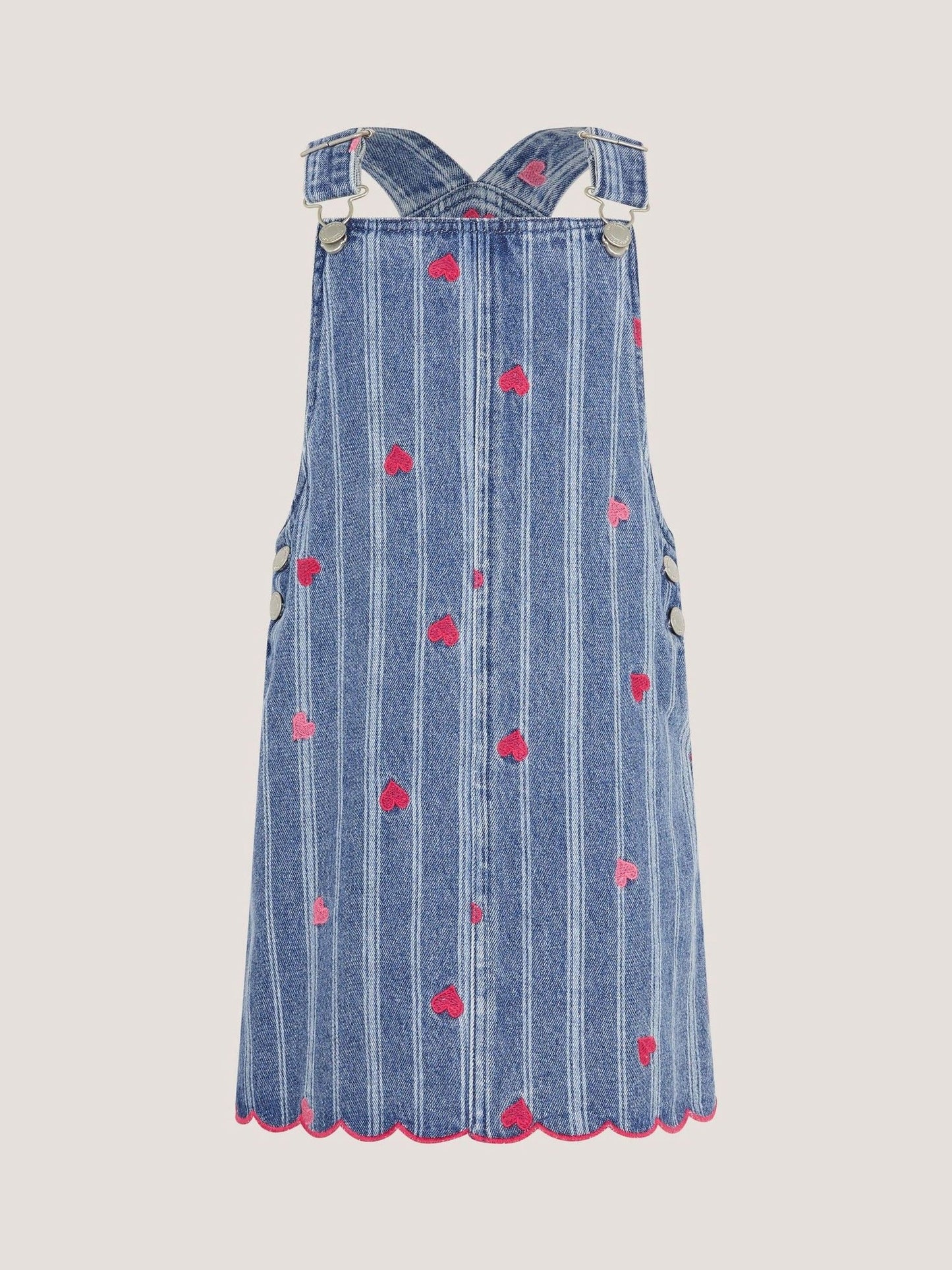 Monsoon Blue Embroidered Heart Pinafore Denim Dress image 2