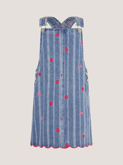 Monsoon Blue Embroidered Heart Pinafore Denim Dress image 2