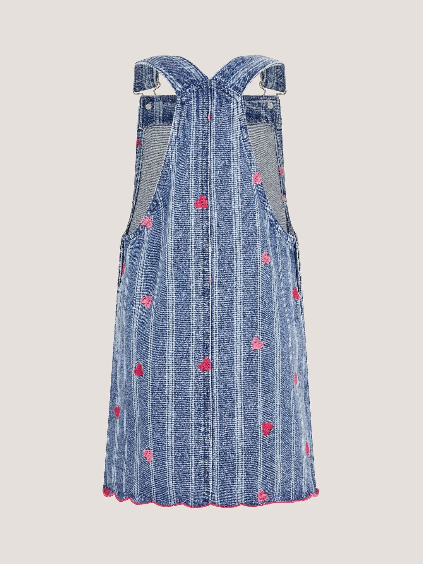 Monsoon Blue Embroidered Heart Pinafore Denim Dress image 3
