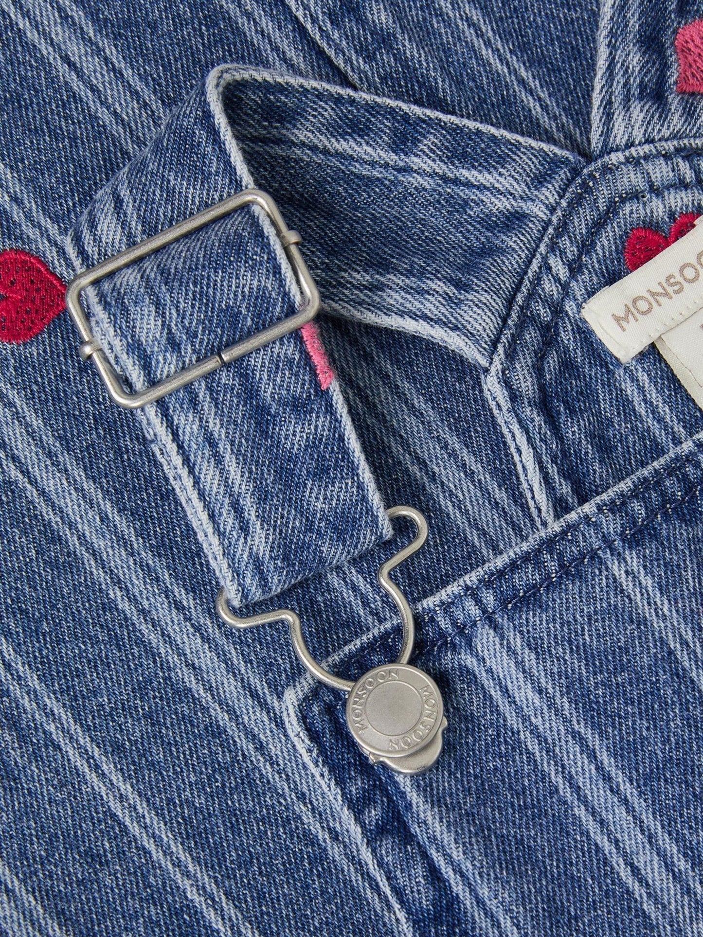 Monsoon Blue Embroidered Heart Pinafore Denim Dress image 4
