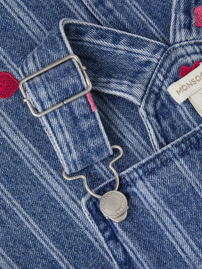 Monsoon Blue Embroidered Heart Pinafore Denim Dress image 4