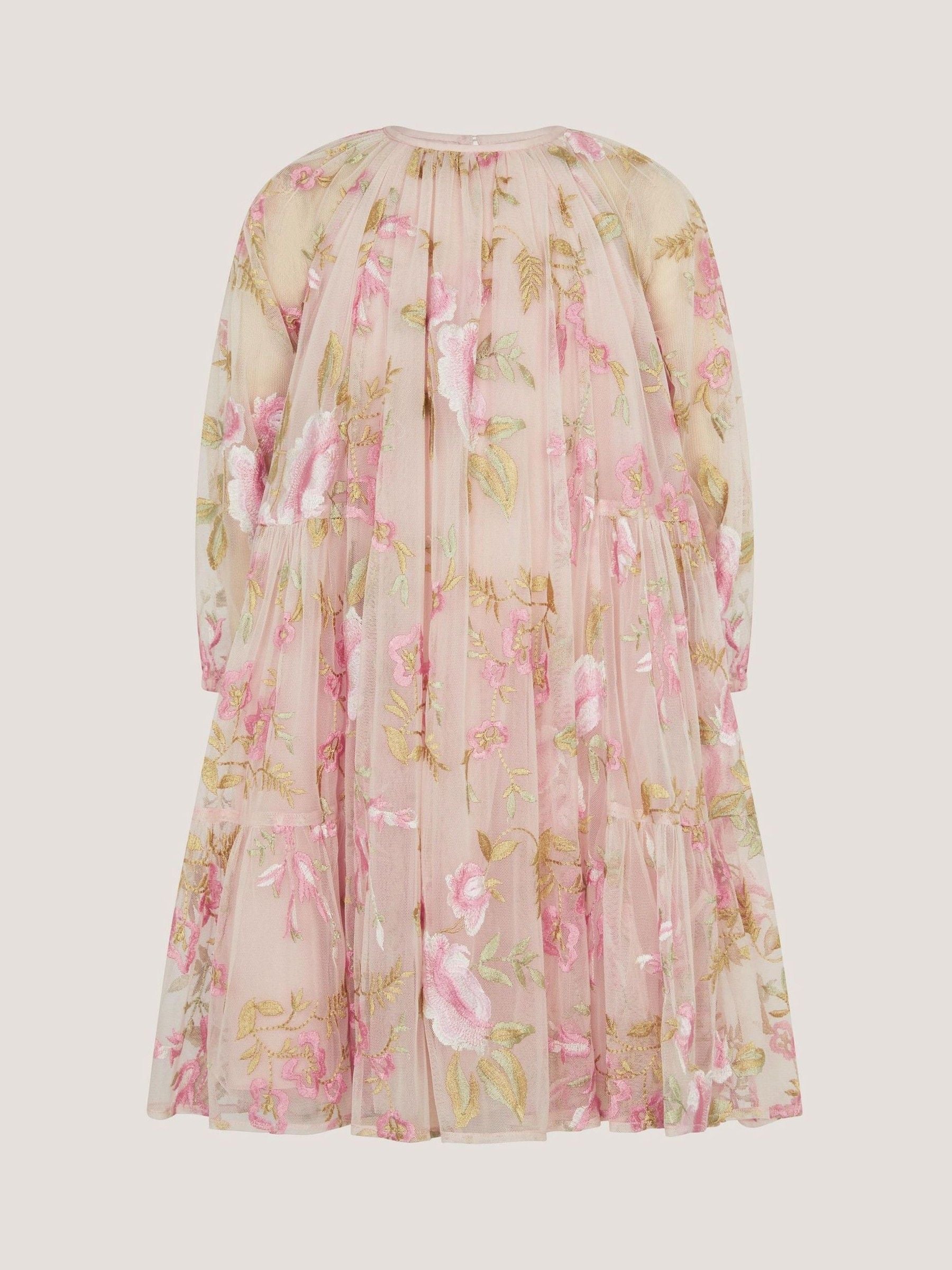 Monsoon Pink Azalea Floral Embroidered Long Sleeve Dress image 2