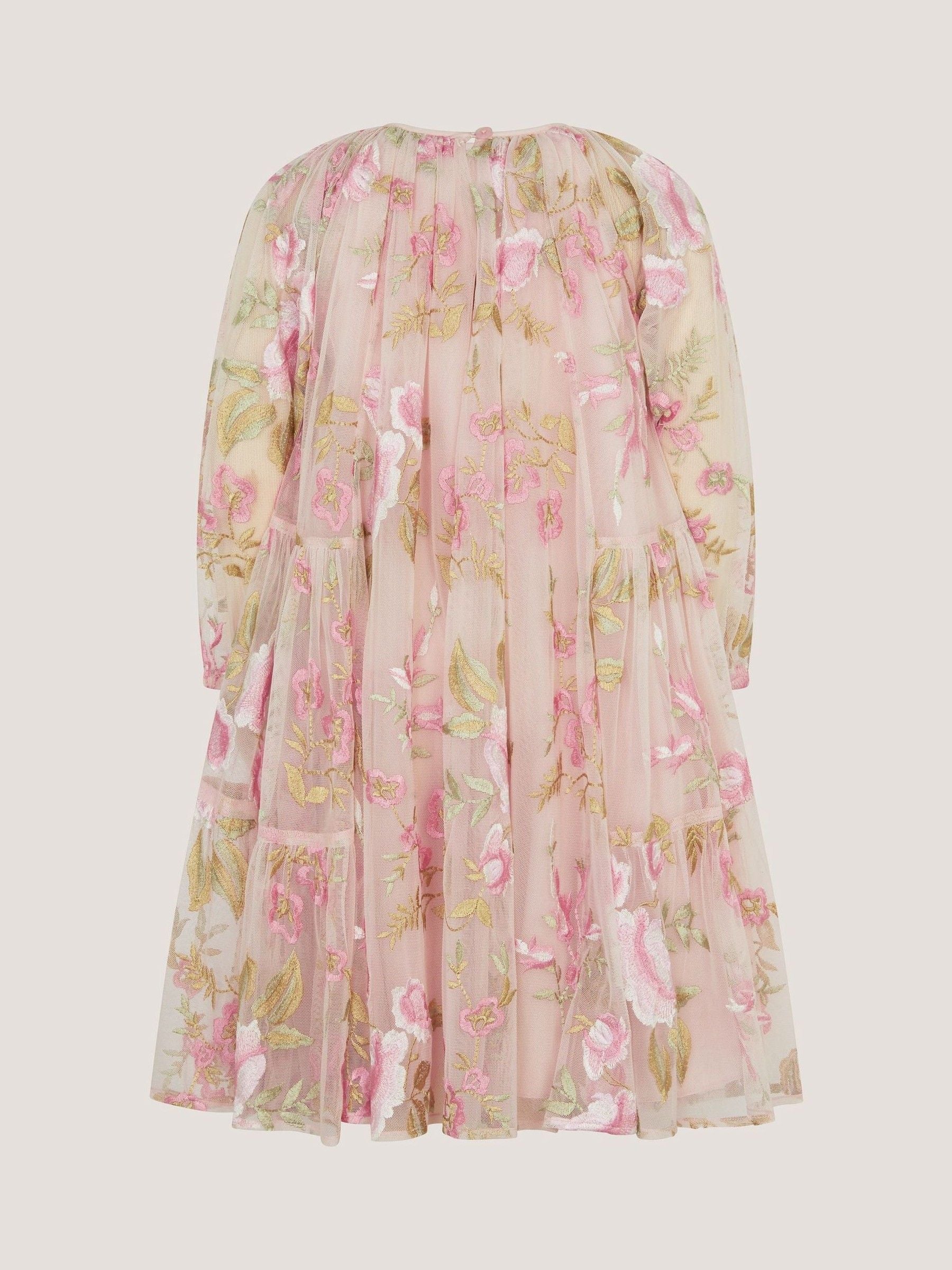 Monsoon Pink Azalea Floral Embroidered Long Sleeve Dress image 3