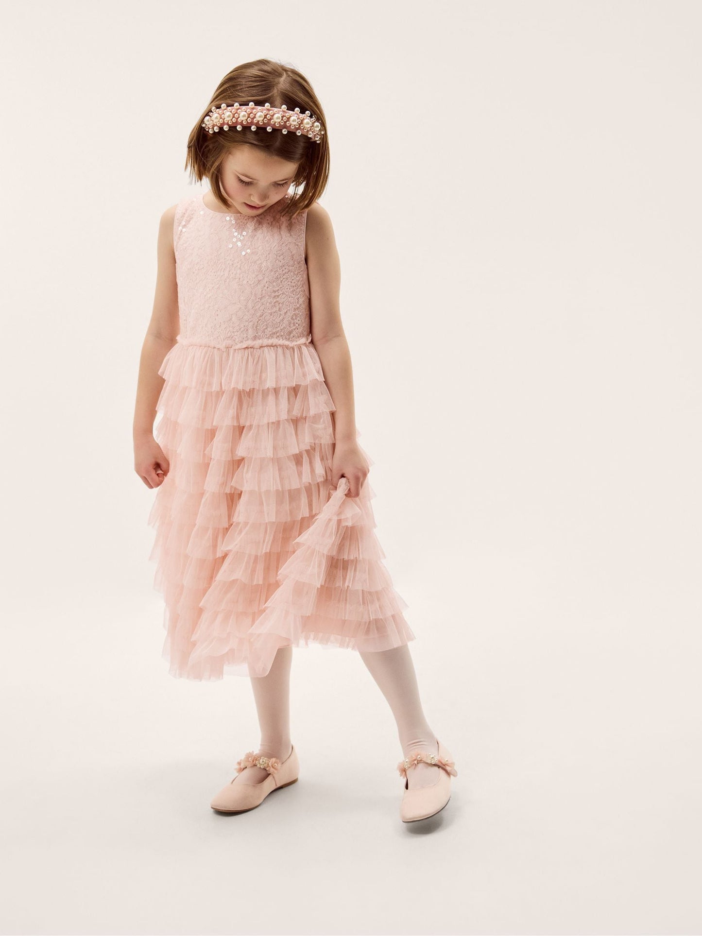 Monsoon Pink Taylor Sequin Lace Tiered Party Dress image 1