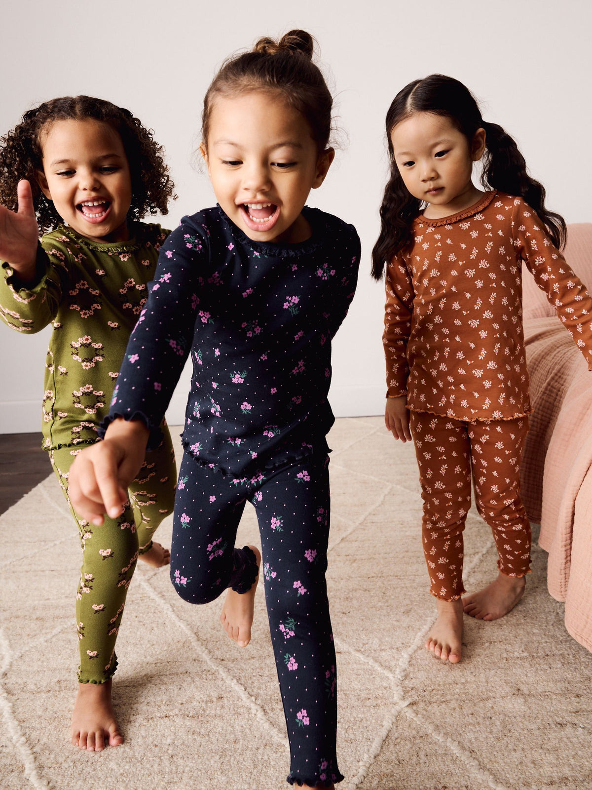 Green/Orange Ditsy Print Snuggle Pyjamas 3 Pack (9mths-12yrs) - image 1