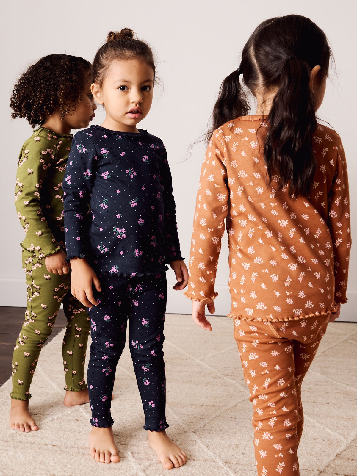 Green/Orange Ditsy Print Snuggle Pyjamas 3 Pack (9mths-12yrs) - image 2