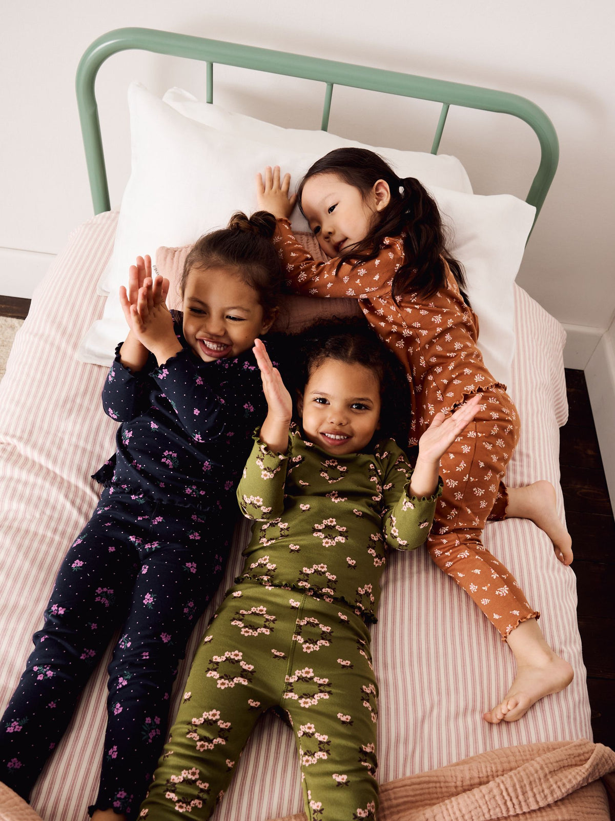 Green/Orange Ditsy Print Snuggle Pyjamas 3 Pack (9mths-12yrs) - image 3