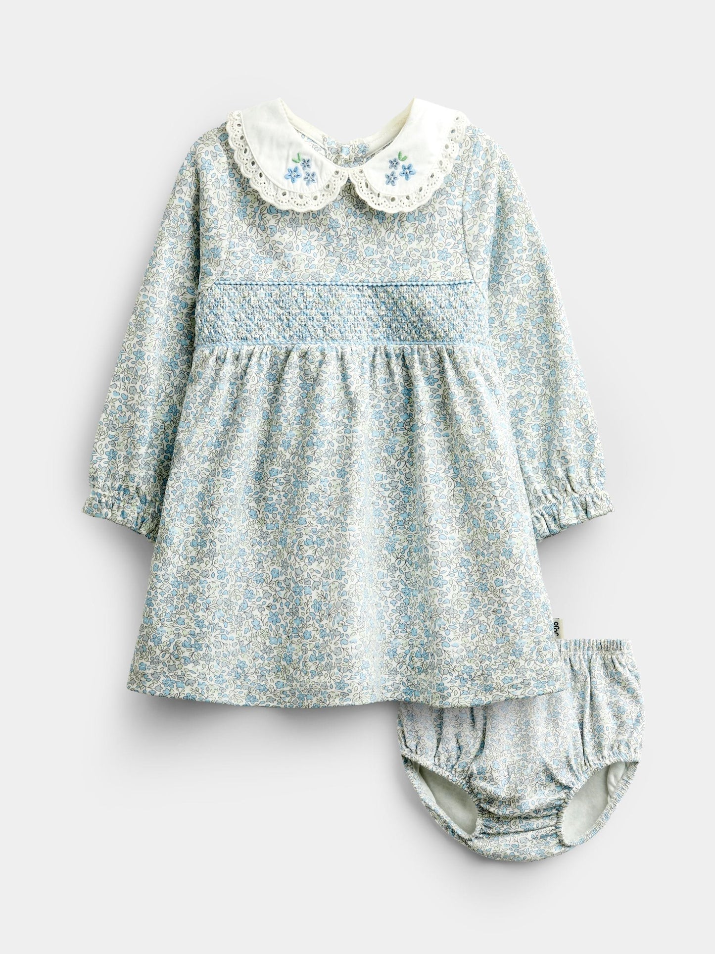 Dsiney Kidz - JoJo Maman Bébé Blue Disty Floral Floral Smocked Baby Dress Set image 1