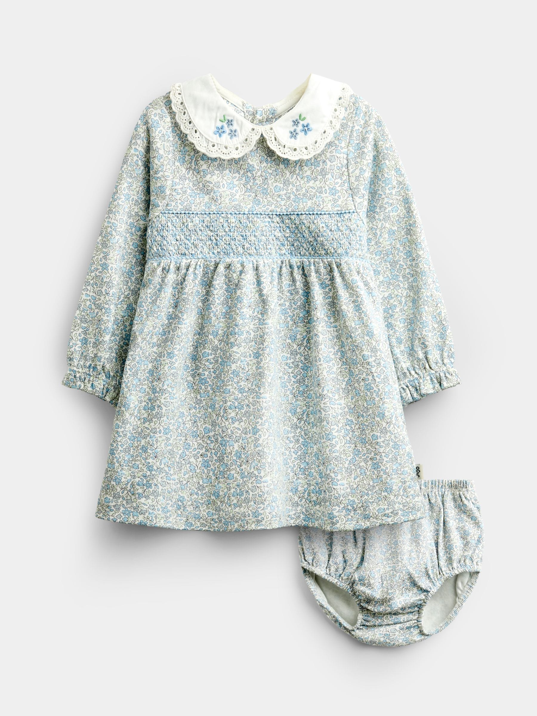 Dsiney Kidz - JoJo Maman Bébé Blue Disty Floral Floral Smocked Baby Dress Set image 1