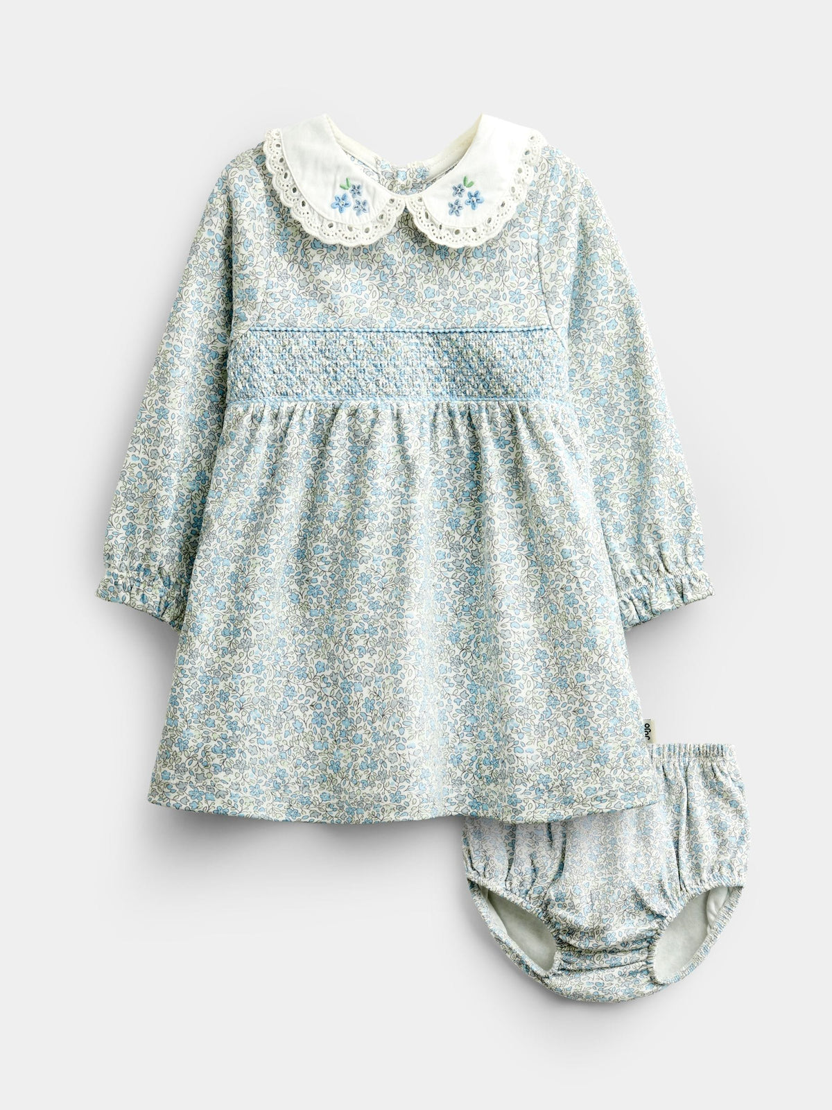 Dsiney Kidz - JoJo Maman Bébé Blue Disty Floral Floral Smocked Baby Dress Set image 1