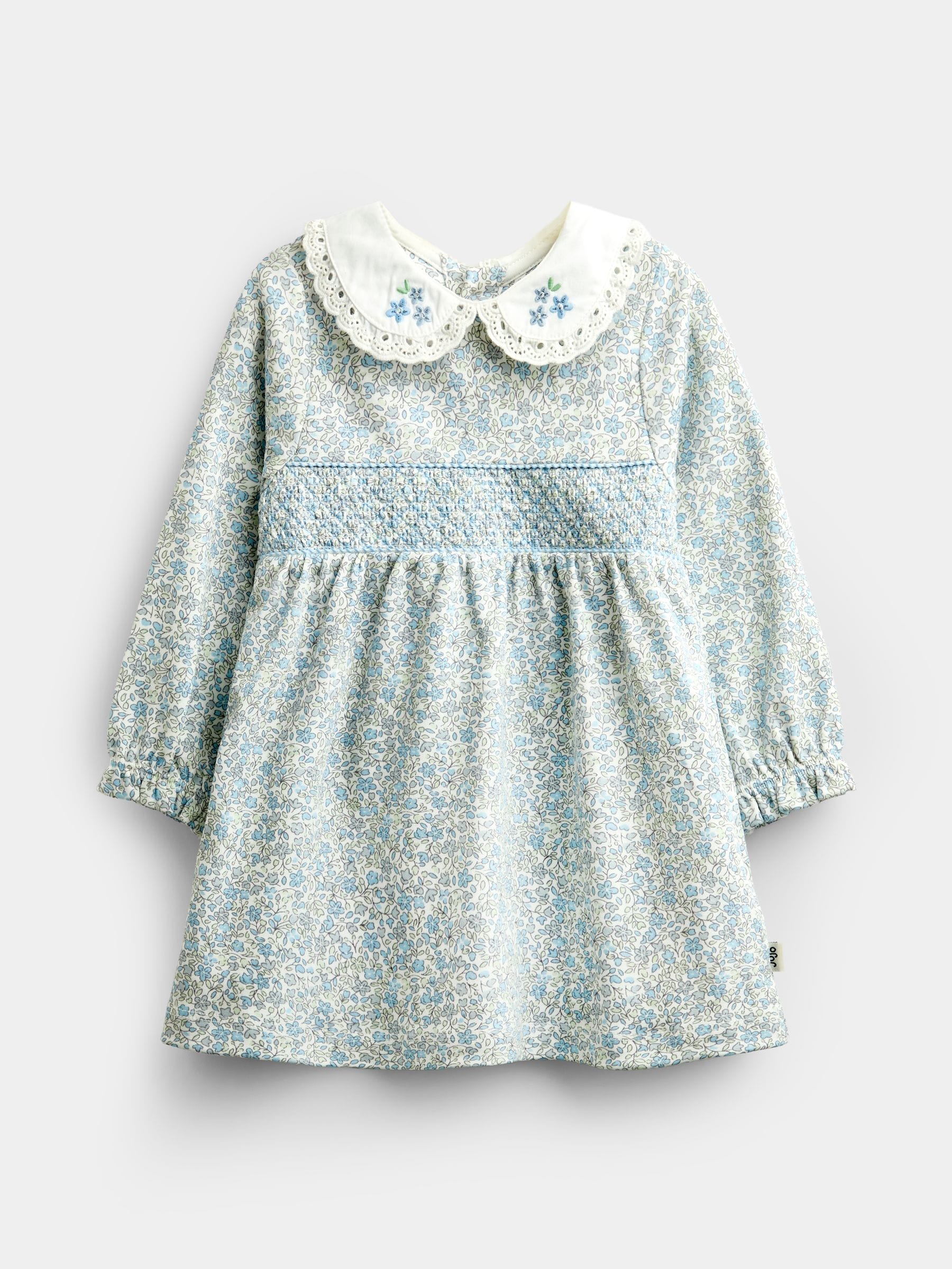 Dsiney Kidz - JoJo Maman Bébé Blue Disty Floral Floral Smocked Baby Dress Set image 2