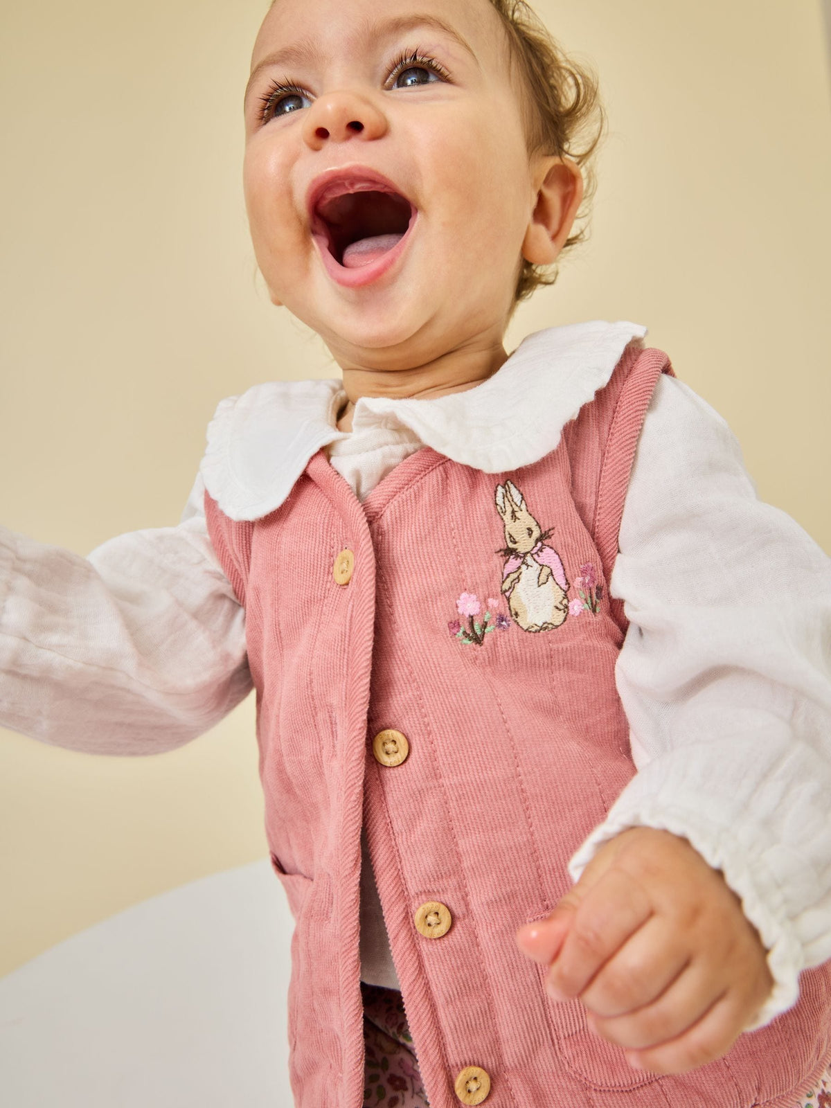 JoJo Maman Bébé Rose Pink Peter Rabbit Flopsy Bunny Blouse, Legging & Gilet Baby Set - image 1