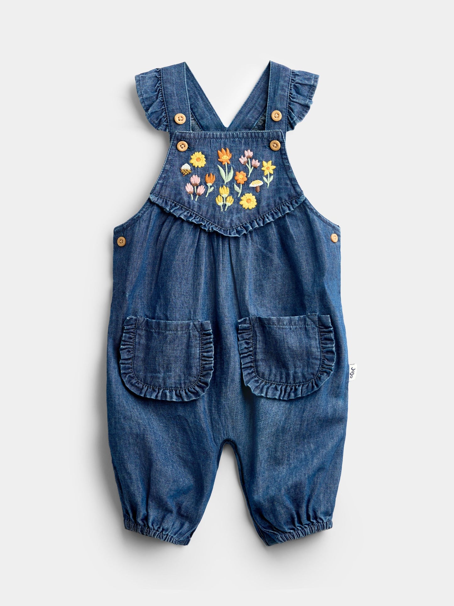 JoJo Maman Bébé Denim Embroidered Chambray Dungaree Set image 4