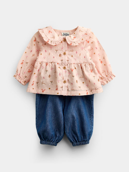 JoJo Maman Bébé Pink Woodland Top & Legging Set image 1