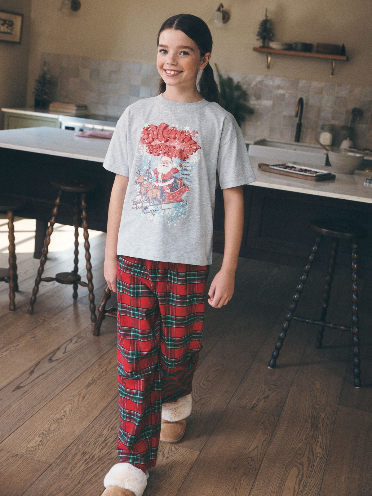 Red/Grey Vintage Christmas Wide Leg Woven Pyjamas 1 Pack (3-16yrs) - image 1