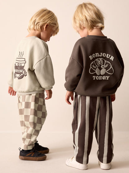 Brown/Cream Crew Neck Joggers Set 4 Piece (3mths-7yrs) - image 1