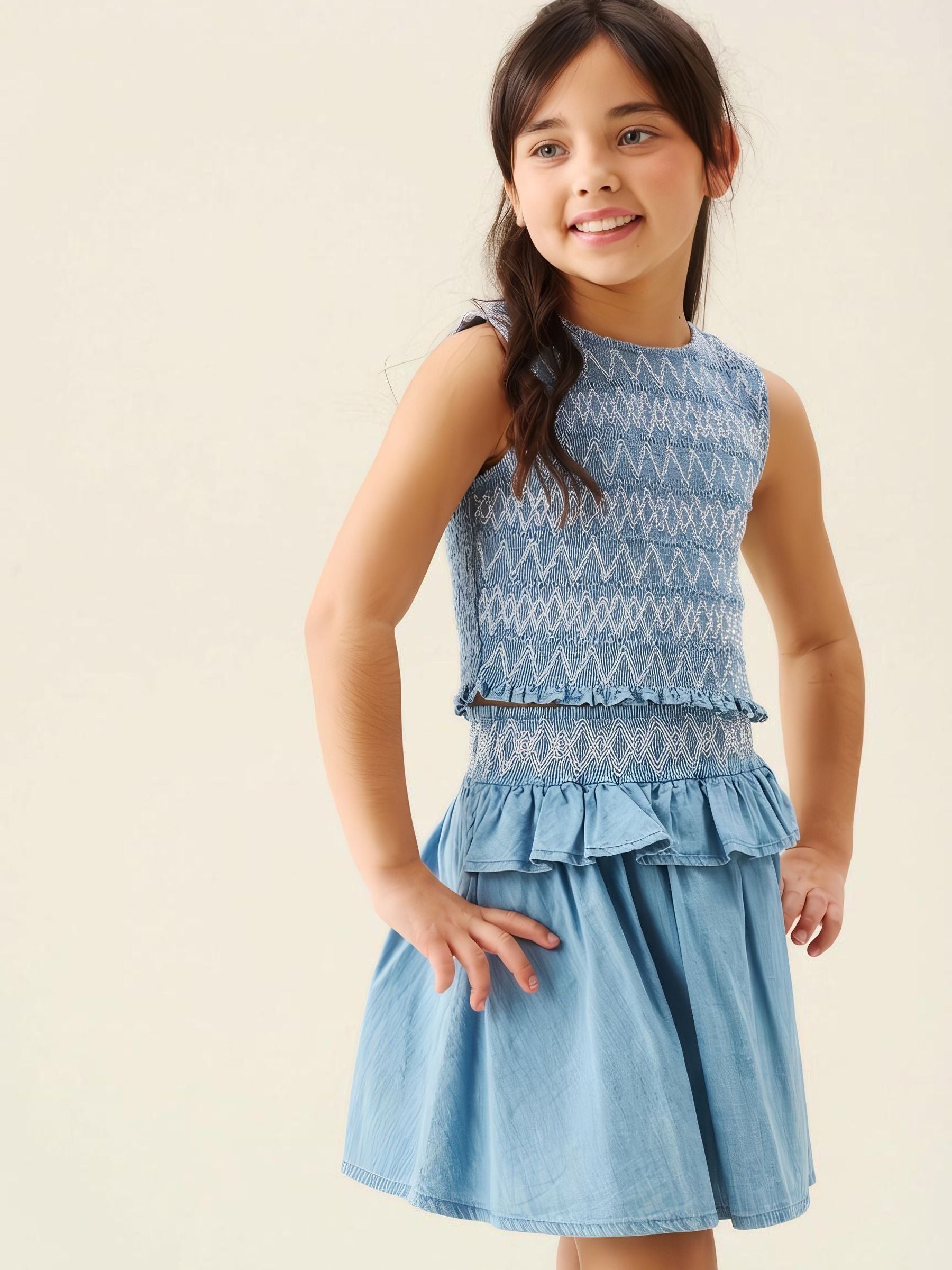 Dsiney Kidz - Angel & Rocket Blue Mia Shirred Denim Top And Skirt image 1