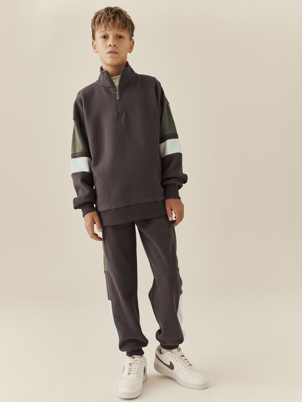 Mink Brown Funnel Neck Zip Up Joggers Set (3-16yrs) - image 1