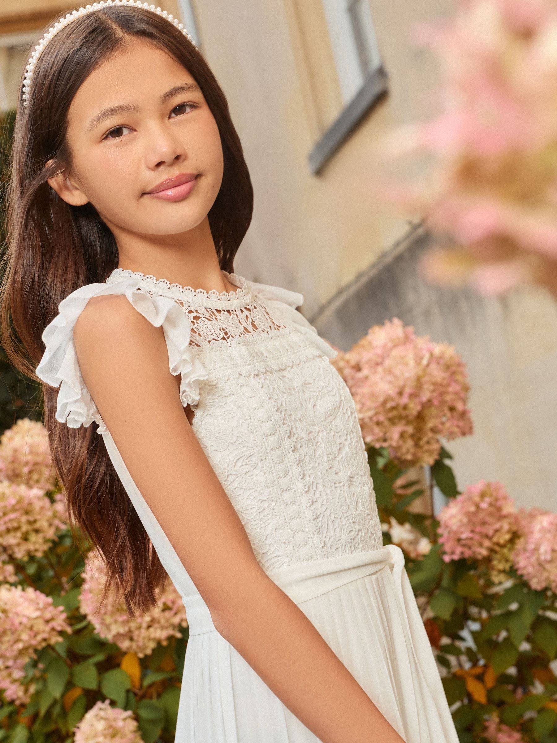 Dsiney Kidz - Lipsy White Lace Front Pleated Occasion Jumpsuit (7-16yrs) image 3