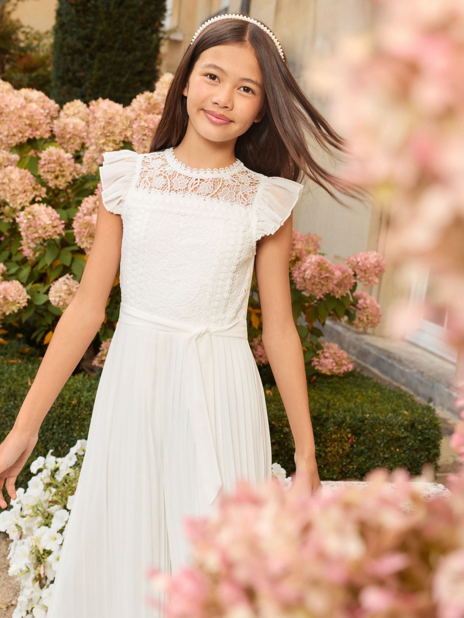 Dsiney Kidz - Lipsy White Lace Front Pleated Occasion Jumpsuit (7-16yrs) image 4