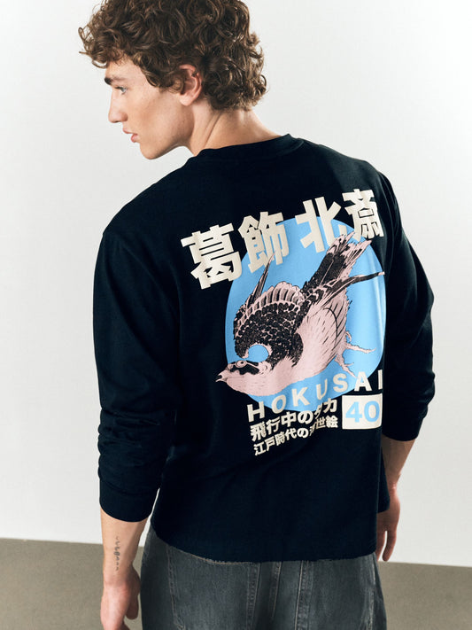 Black Hokusai Bird Long Sleeve Graphic T-Shirt - image 1