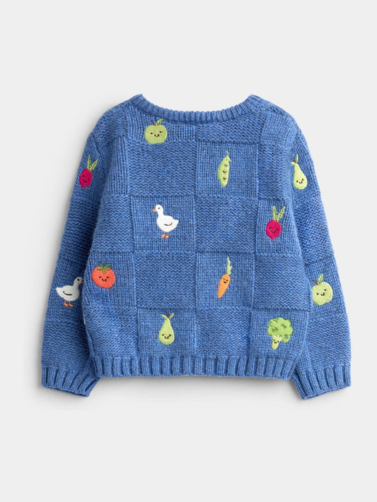 Dsiney Kidz - JoJo Maman Bébé Navy Blue Vegetable Embroidered Knit Cardigan image 2