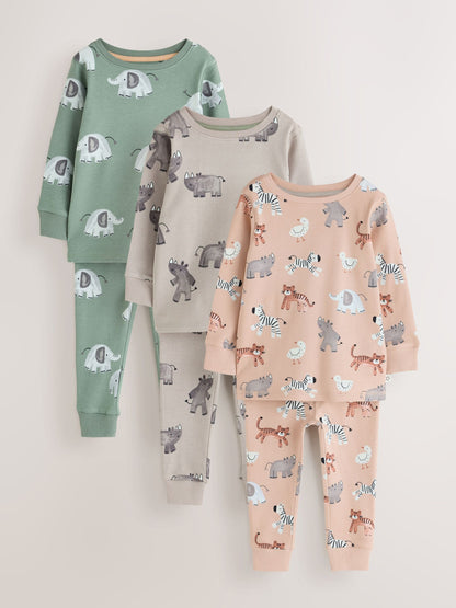 Neutral/Blush Animals Snuggle Pyjamas 3 Pack (9mths-10yrs) - image 1