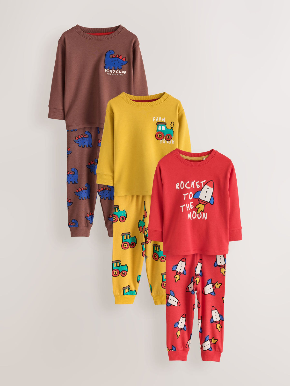 Red/Brown/Mustard Graphic Snuggle Pyjamas 3 Pack (9mths-8yrs) - image 1