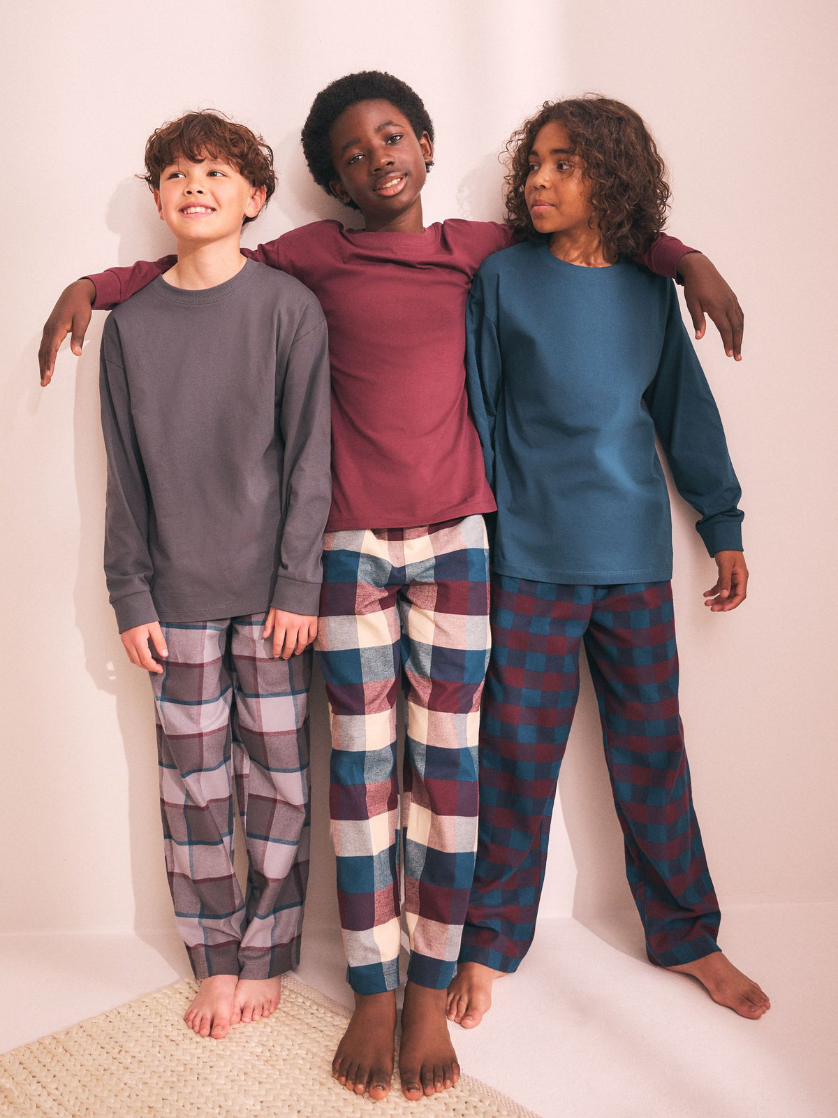 Maroon/Teal/Charcoal Woven Check Pyjamas 3 Pack (3-16yrs) - image 1