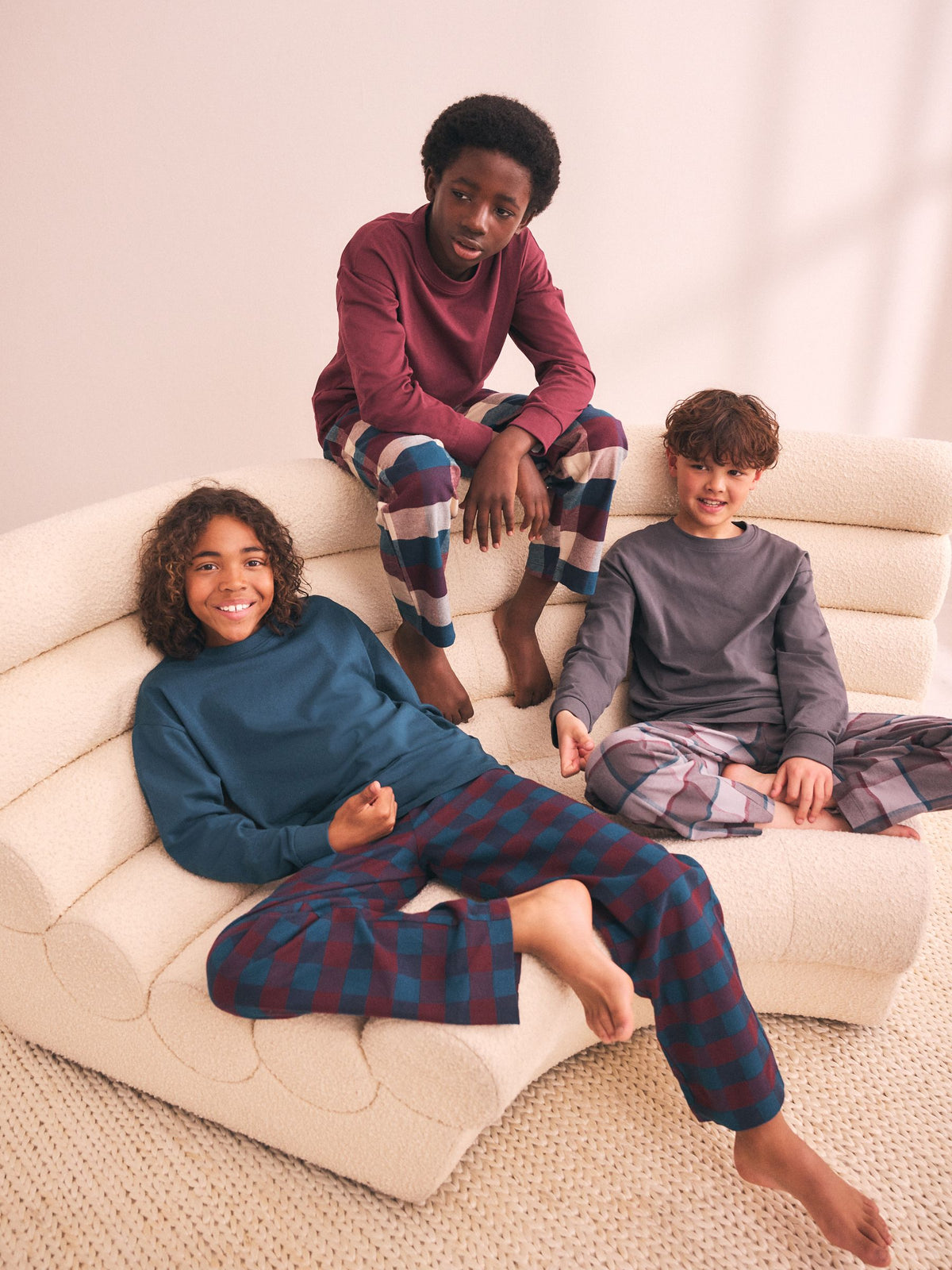 Maroon/Teal/Charcoal Woven Check Pyjamas 3 Pack (3-16yrs) - image 2