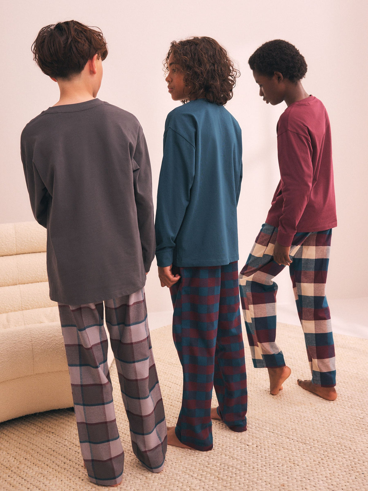 Maroon/Teal/Charcoal Woven Check Pyjamas 3 Pack (3-16yrs) - image 3