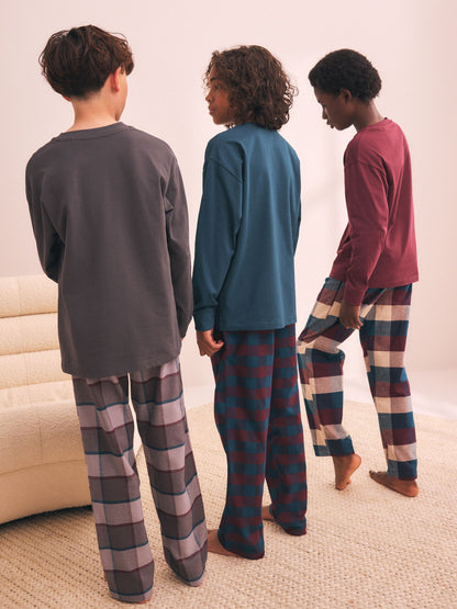 Maroon/Teal/Charcoal Woven Check Pyjamas 3 Pack (3-16yrs) - image 3