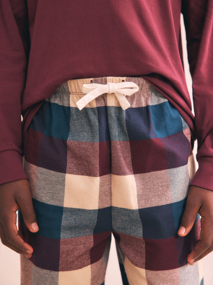 Maroon/Teal/Charcoal Woven Check Pyjamas 3 Pack (3-16yrs) - image 4