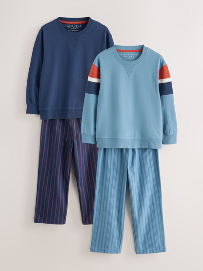 Blue/Navy Stripe Woven Pyjamas 2 Pack (3-16yrs) - image 1