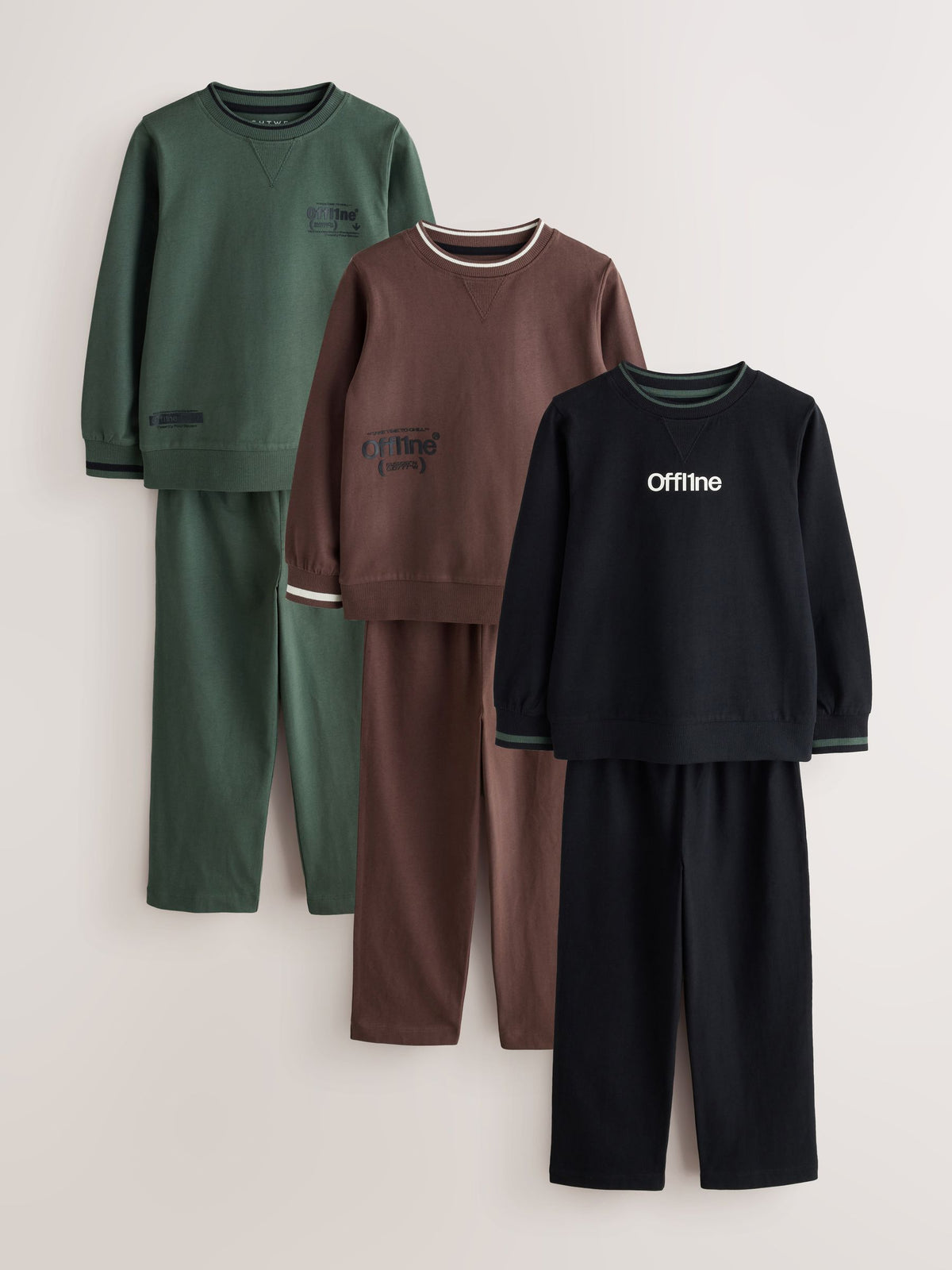 Khaki/Black/Brown Offline Long Sleeve Jogger Pyjamas Set 3 Pack (3-16yrs) - image 7