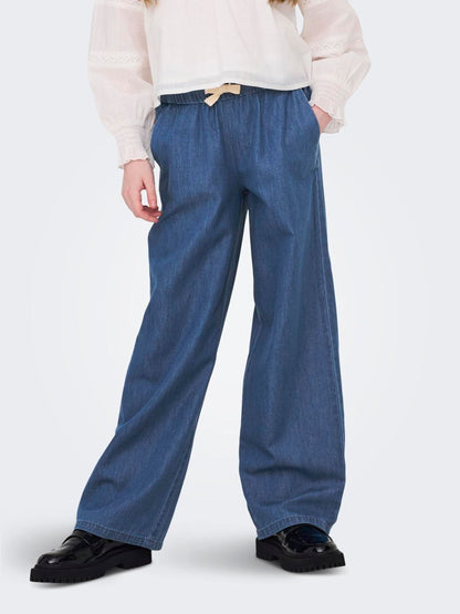 Dsiney Kidz - ONLY KIDS Mid Blue Chambray Tie Waist Palazzo Trousers image 1